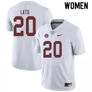NCAA Women's Alabama Crimson Tide #20 Cameron Latu Stitched College 2019 Nike Authentic White Football Jersey PV17C85YM